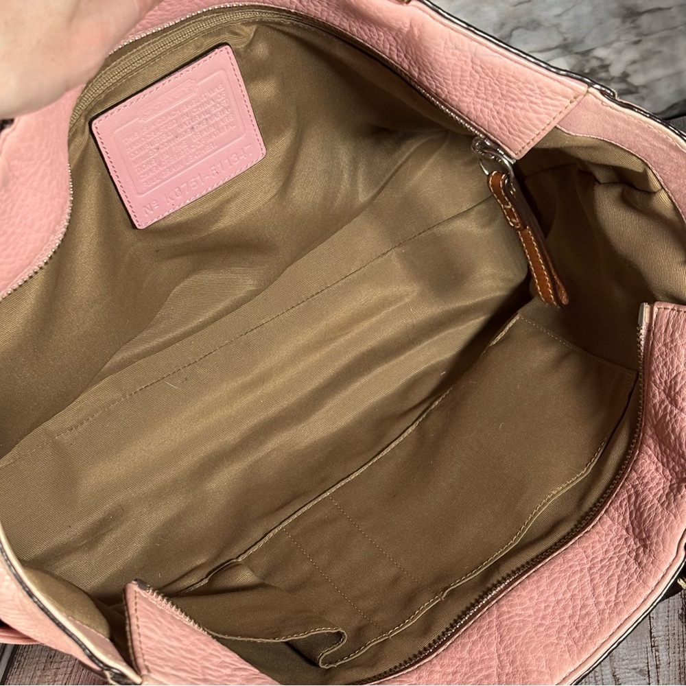 Coach Pink and Brown Leather Tote Bag Purse Double Handles - Picture 13 of 14